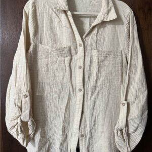 Women's Cream Button-Up Shirt Jacket